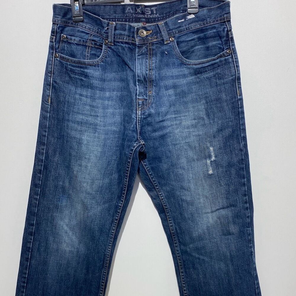 Axist Premium Denim Men's Blue Whisker Faded Straight‎ Leg Jeans Size 34 X 29